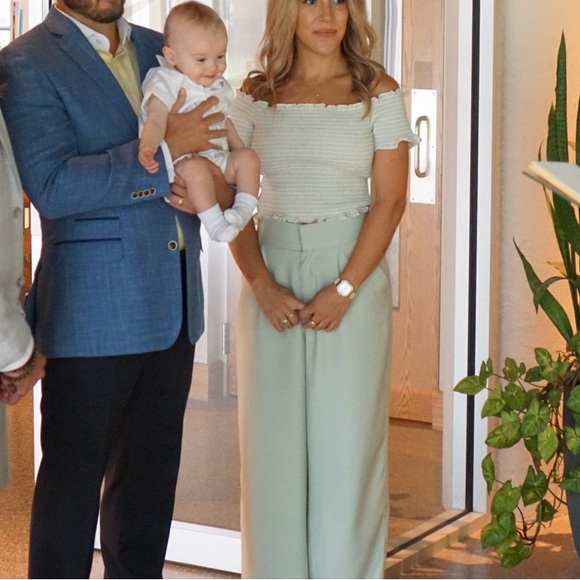 Zara Smock Off the Shoulder White Green Cream Striped Crop Top Size Med - Picture 5 of 9